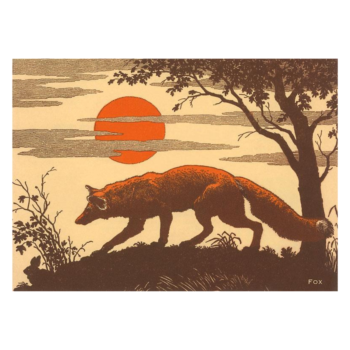 Elevate your inventory with this classic 3.5" x 5.5" postcard featuring an image from our Wildlife collection titled Woodcut of Fox.