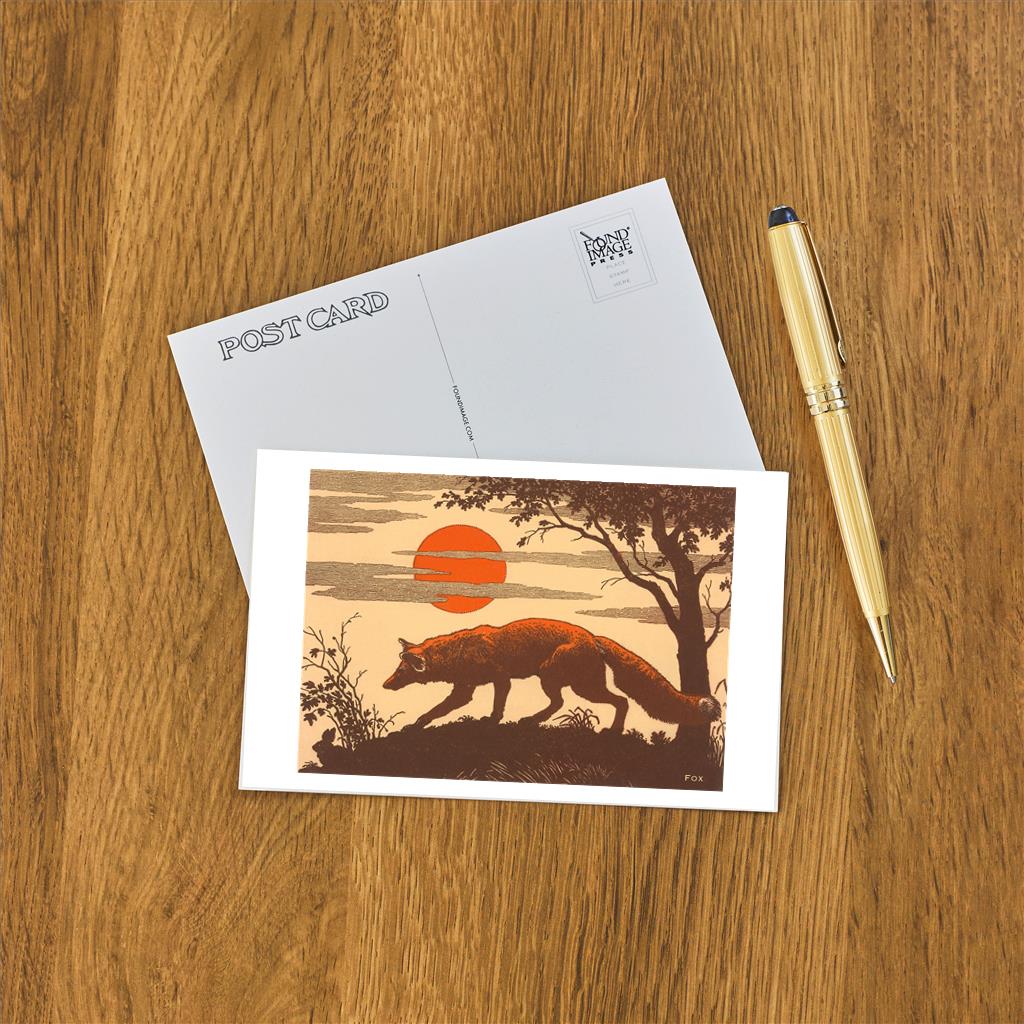 Elevate your inventory with this classic 3.5" x 5.5" postcard featuring an image from our Wildlife collection titled Woodcut of Fox.