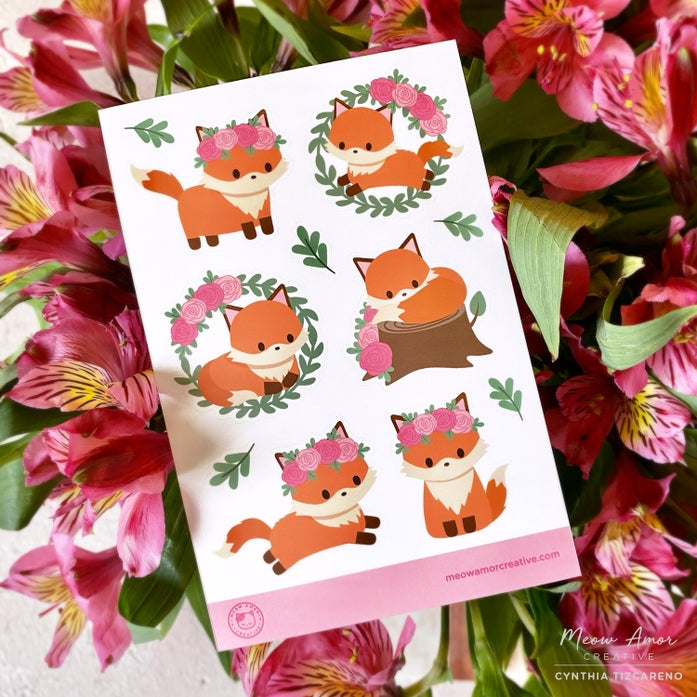 Meow Amor Creative - Fox in Bloom Vinyl Sticker Sheet