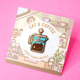 Robot Dance Battle - French Press Coffee Cat Enamel Pin