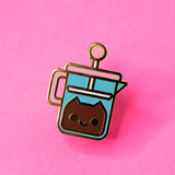 Robot Dance Battle - French Press Coffee Cat Enamel Pin