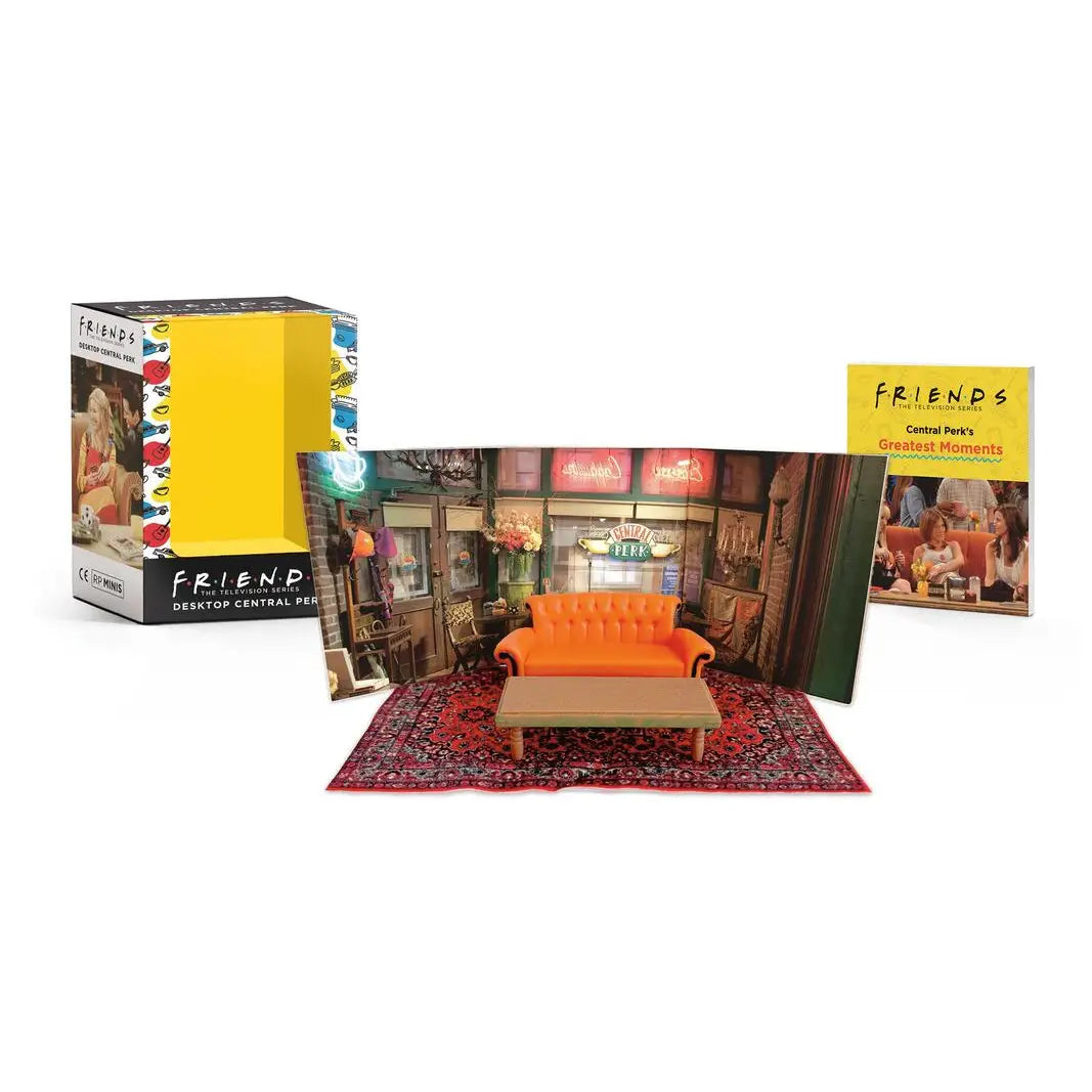 Bring your favorite coffee shop from Friends to your home or office with this special desktop mini kit featuring the iconic set pieces from Central Perk.

Specifications:

This one-of-a-kind replica of Central Perk includes a mini-size 3-1/2 inch couch, coffee table, rug, and illustrated backdrop, perfect for any desk or table setting
Illustrated Mini Book: Includes a 48-page mini book with memorable moments from Central Perk
Perfect Gift: This must-have collectible set is sure to delight any Friends fan
Fo