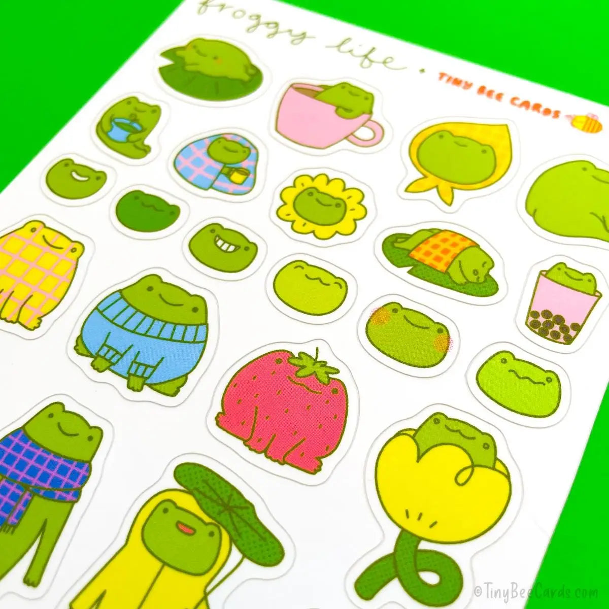 Tiny Bee Cards - Frog Life Vinyl Sticker Sheet