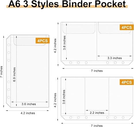 Frosted A6 Binder Sleeves

This set includes three functional styles—one pocket, two pockets, and three pockets per sleeve—giving you flexible storage for stickers, notes, receipts, journaling cards, and other planner essentials. Both the full‑page and two‑pocket sleeves feature protective flaps to prevent your items from slipping out. With five sleeves of each style, you’ll have plenty of options to customize your binder layout.&nbsp;