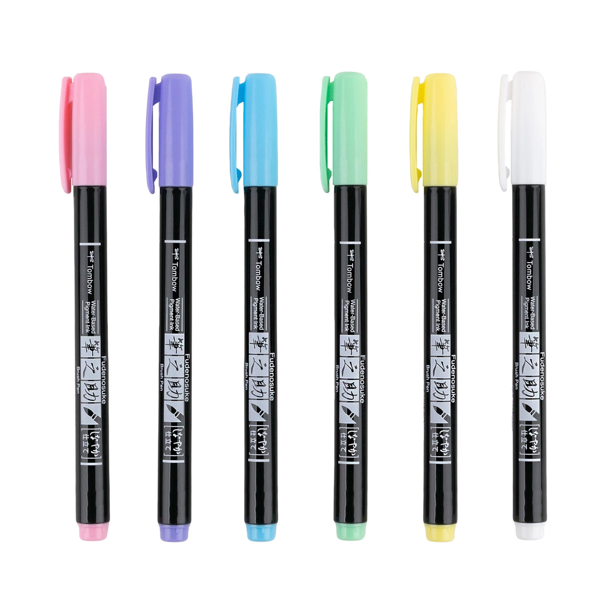 The first Fudenosuke Brush Pen that writes on dark paper!

Soft, flexible brush tip creates thick and thin lines by changing pen pressure. Water-based pigment ink appears as brilliant pastel colors on white paper and chalky pastels on dark paper. When using on dark paper, ink initially appears transparent and color intensifies as it dries.

For optimal opacity on dark paper, apply 2-3 layers to intensify saturation. The water-resistant ink won’t bleed through most papers.

Great for beginner brush calligrap