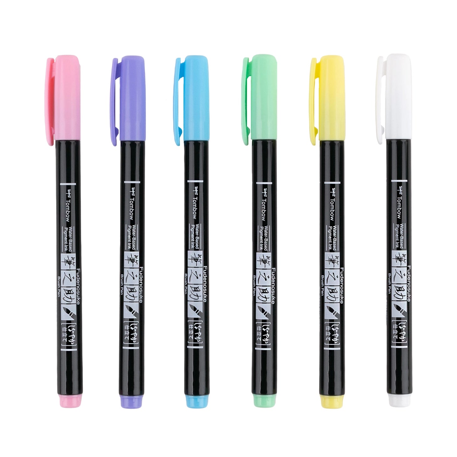 The first Fudenosuke Brush Pen that writes on dark paper!

Soft, flexible brush tip creates thick and thin lines by changing pen pressure. Water-based pigment ink appears as brilliant pastel colors on white paper and chalky pastels on dark paper. When using on dark paper, ink initially appears transparent and color intensifies as it dries.

For optimal opacity on dark paper, apply 2-3 layers to intensify saturation. The water-resistant ink won’t bleed through most papers.

Great for beginner brush calligrap