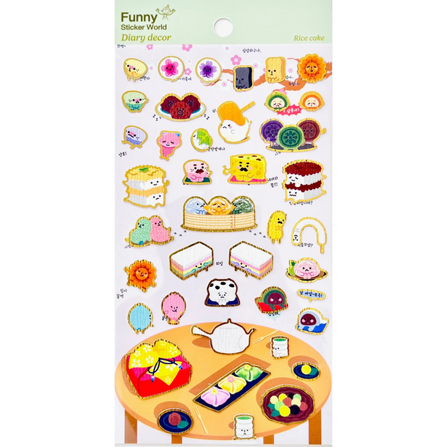 Add a dash of delicious charm to your journal, planner, or happy mail with the Rice Cake sticker sheet from Funny Sticker World. Featuring adorable rice‑cake characters and cute food‑themed illustrations, this sheet brings a playful, cozy vibe to any creative project.

Sticker sheet with gold foil details
Includes 1 sticker sheet