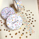 Add some color to your journal and crafts with this cute gold foiled ghostie washi tape designed by Veronica!

Perfect for crafts, journaling, snail mail, and more.

Size: 15mm x 10m