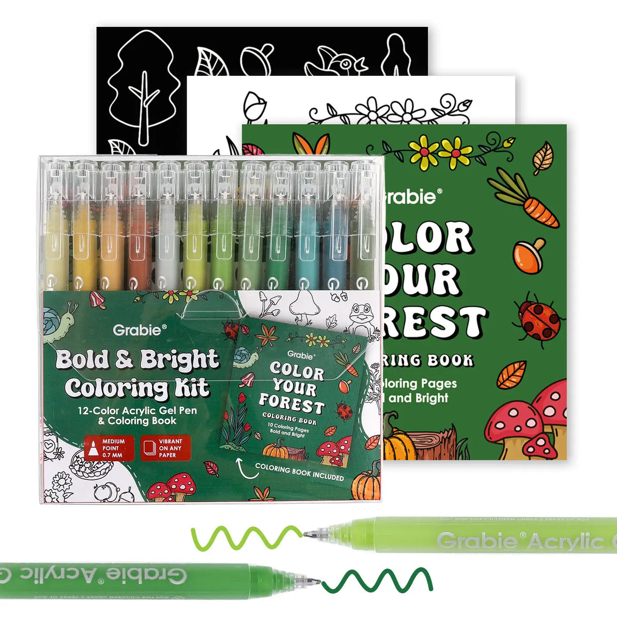 Grabie Bold &amp; Bright Coloring Kit - Forest Color

Unleash your creativity with the Grable Bold &amp; Bright Coloring Kit! This collection is your all-in-one artistic adventure, combining smooth, vibrant acrylic gel pens with high-quality themed coloring books. Whether you are an experienced colorist or just starting out, this kit provides everything you need to transform your drawings, journals, and crafts into dazzling, colorful masterpieces.