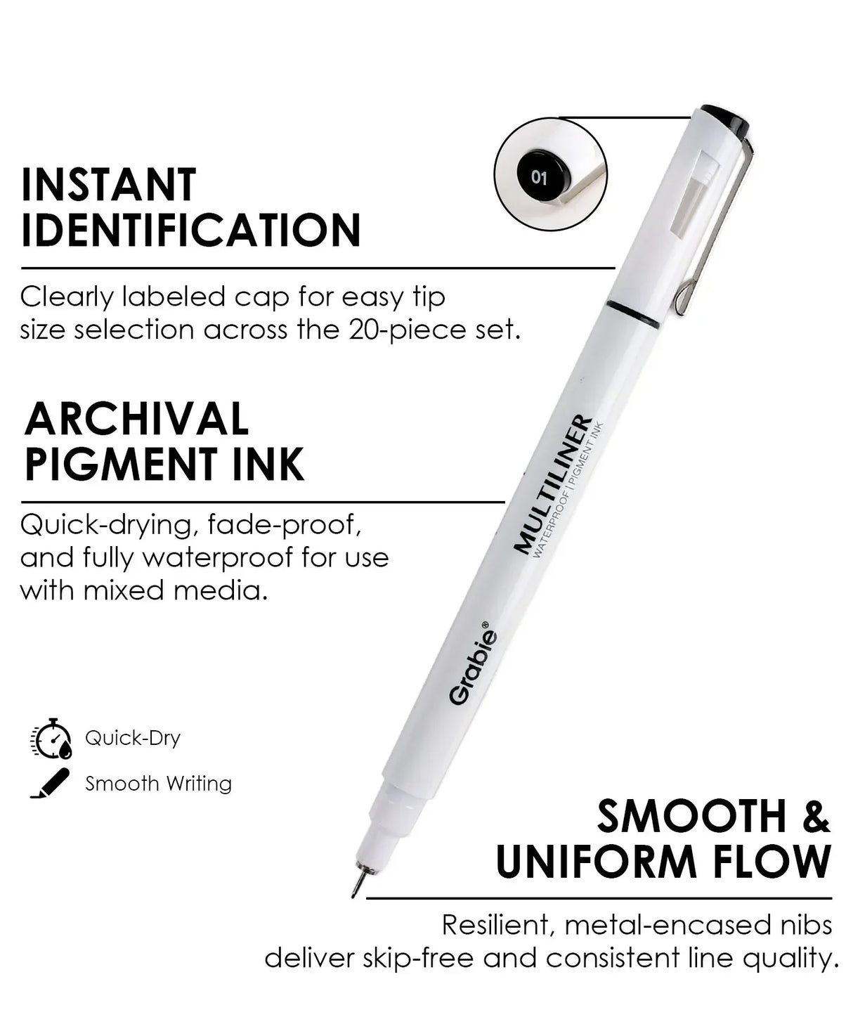 Grabie Waterproof Multiliner Drawing Pens - Multicolor

Define your world in detail with the Grabie 20 Multiliner Drawing Pen Set. This is the definitive collection engineered for artists, illustrators, and designers who demand professional, lasting results. We've combined 10 essential black line work tools and 10 brilliant color fineliners into a single, comprehensive set, empowering you to create everything from intricate sketches to vibrant, archival masterpieces.