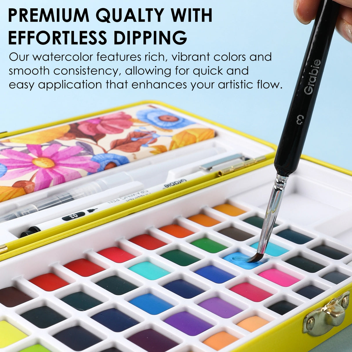 Comprehensive Color Range - Features 50 meticulously curated colors for smooth blending and rich tonal variety, ideal for daily use and diverse artistic projects. &nbsp;

Exceptional Quality - Crafted with vibrant, high-grade pigments for clarity and brilliance, ensuring true colors and effortless blending for both beginners and experienced artists.

All-in-One Set - Includes everything you need—six detail brushes, a water brush pen, a nylon flat brush, a swatch sheet, and a sponge—ensuring you have all the