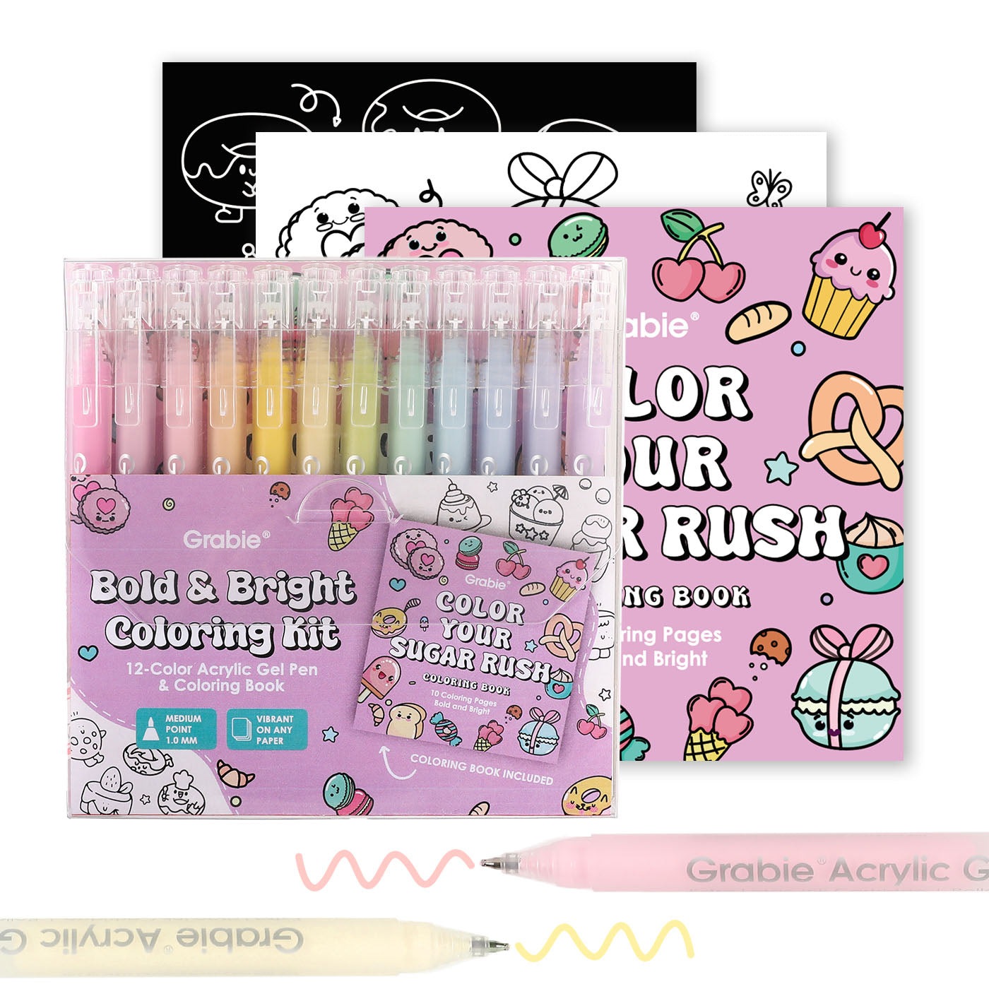 Unleash your creativity with the Grable Bold &amp; Bright Coloring Kit! This collection is your all-in-one artistic adventure, combining smooth, vibrant acrylic gel pens with high-quality themed coloring books. Whether you are an experienced colorist or just starting out, this kit provides everything you need to transform your drawings, journals, and crafts into dazzling, colorful masterpieces. Get ready to experience true color with unmatched performance.