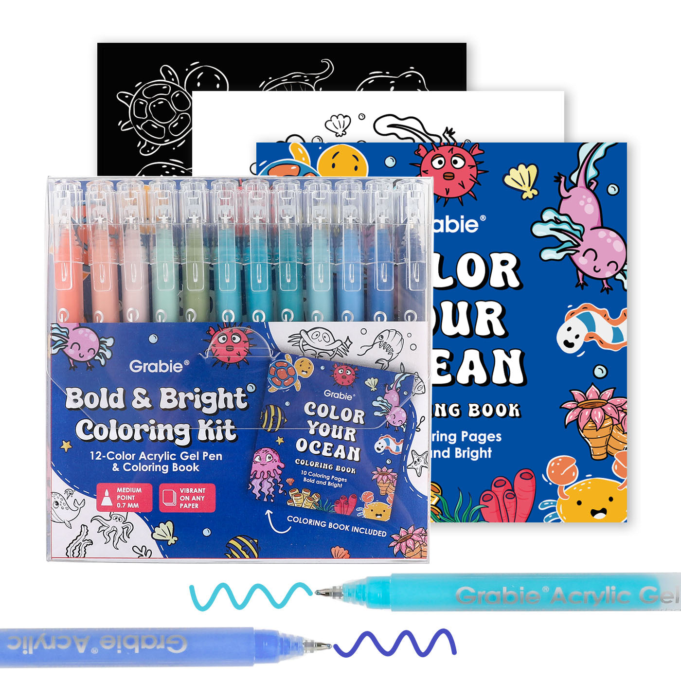Unleash your creativity with the Grable Bold & Bright Coloring Kit! This collection is your all-in-one artistic adventure, combining smooth, vibrant acrylic gel pens with high-quality themed coloring books. Whether you are an experienced colorist or just starting out, this kit provides everything you need to transform your drawings, journals, and crafts into dazzling, colorful masterpieces. Get ready to experience true color with unmatched performance.

Premium Opaque Acrylic Gel Ink - Experience the superi