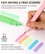 Add a pop of vibrant color and a burst of fruity fragrance to your notes with the Grabie 6 Scented Highlighters set! These premium highlighters combine bold neon inks with a smooth, smudge-free formula that is perfect for studying, planning, and creative journaling.

6 DELICIOUS FRUIT SCENTS - Make your notes smell as good as they look! Each of the six highlighters features its own unique, delightful fruit fragrance corresponding to its neon color: strawberry, orange, lemon, apple, blueberry, and grape.
FAS