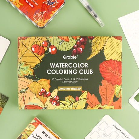 Introducing the "Autumn-Themed Watercolor Coloring Club Box," a charming set for all ages. It includes a 12-color watercolor pocket set inspired by fall and a 15-sheet coloring pad—perfect for capturing the season’s warmth.

Capture Autumn's Beauty - Celebrate autumn with 12 carefully selected shades inspired by the season. The included 15-sheet coloring pad gives you the ideal surface to explore rich tones and seasonal charm in every brushstroke.

Premium Paper & Coloring Guide - Scan the QR code for a fre