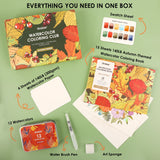 Introducing the "Autumn-Themed Watercolor Coloring Club Box," a charming set for all ages. It includes a 12-color watercolor pocket set inspired by fall and a 15-sheet coloring pad—perfect for capturing the season’s warmth.

Capture Autumn's Beauty - Celebrate autumn with 12 carefully selected shades inspired by the season. The included 15-sheet coloring pad gives you the ideal surface to explore rich tones and seasonal charm in every brushstroke.

Premium Paper & Coloring Guide - Scan the QR code for a fre