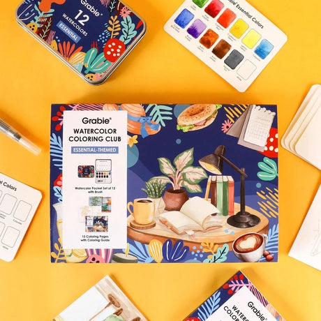 IDEAL SETTING FOR VERSATILE ARTISTS
Embark on a practical creative adventure with our meticulously curated Essential-Themed watercolor gift set. This collection features a watercolor pocket set boasting 12 essential hues, each chosen to reflect the versatility needed for all subjects—from still life to simple landscapes. Accompanied by an intricately illustrated 15-sheet watercolor coloring book, focused on daily essentials and core techniques, this ensemble invites you to explore the fundamentals of waterc