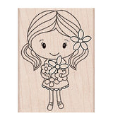 Sello de niña sosteniendo flores