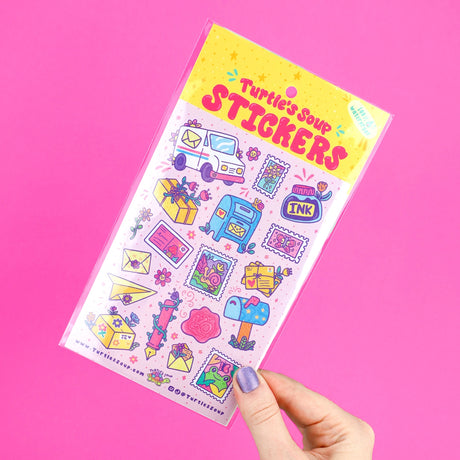 🐢 Our Kiss Cut Sticker Sheets are 4 inches by 6 inches and include one (1) sheet per package, with 10 to 20 individual waterproof, stickers on each.&nbsp;

🐢 Each sheet is enclosed in a sleeve with an art backing card and are retail-ready!

🐢 Stick them on water bottles, laptops, cars, coolers, helmets, skateboards, or just about any flat surface you can think of.&nbsp;