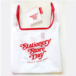 Stationery Store Day 2026

Polyester foldable tote with art by Karen Schipper

Bag is 14.25" W x 3.25" D x 22.5" H with a 6.7" handle drop.
Folds into pouch appx 4.25".
Red trim and cute SSD tag!