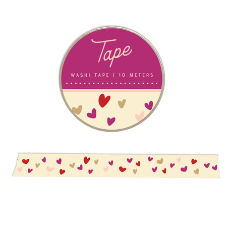 Fill every project with love! This French Vanilla washi tape is covered in playful pink and red heart doodles, perfect for wrapping gifts, decorating cards, or adding a cheerful touch to planners and journals.

Additional Details:
- 15 mm width
- 10 m length