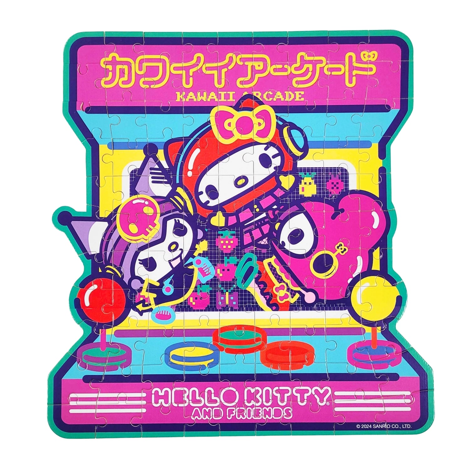 Discover joy with the Hello Kitty Wooden Jigsaw Puzzle: Kawaii Arcade (99pcs). This officially licensed Sanrio product features iconic Hello Kitty in 96 vibrant wooden pieces. Crafted for durability and a seamless fit, it's a delightful challenge for fans of all ages 8+. Embrace positivity and bring Hello Kitty to life with this charming puzzle – perfect for relaxation and family fun. Display your completed masterpiece proudly and celebrate the timeless appeal of Hello Kitty.