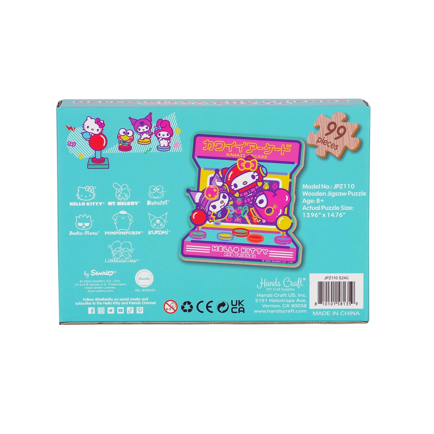 Discover joy with the Hello Kitty Wooden Jigsaw Puzzle: Kawaii Arcade (99pcs). This officially licensed Sanrio product features iconic Hello Kitty in 96 vibrant wooden pieces. Crafted for durability and a seamless fit, it's a delightful challenge for fans of all ages 8+. Embrace positivity and bring Hello Kitty to life with this charming puzzle – perfect for relaxation and family fun. Display your completed masterpiece proudly and celebrate the timeless appeal of Hello Kitty.
