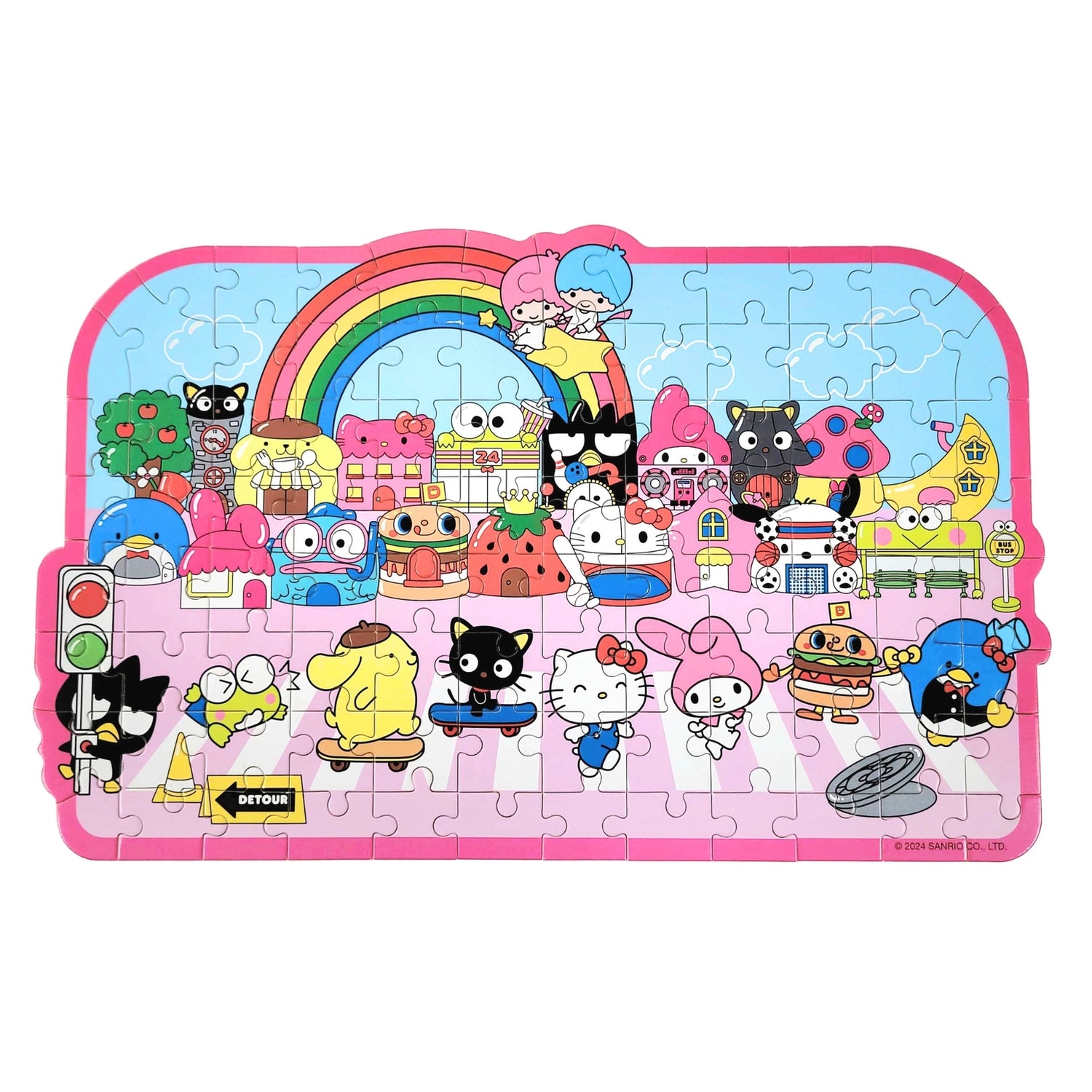 Discover joy with the Hello Kitty Wooden Jigsaw Puzzle: Street with Shops (94pcs). This officially licensed Sanrio product features iconic Hello Kitty in 94 vibrant wooden pieces. Crafted for durability and a seamless fit, it's a delightful challenge for fans of all ages 8+. Embrace positivity and bring Hello Kitty to life with this charming puzzle – perfect for relaxation and family fun. Display your completed masterpiece proudly and celebrate the timeless appeal of Hello Kitty.