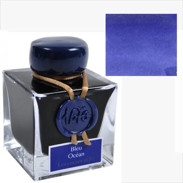 The 1670 Anniversary Collection celebrates the life of the 17th-century French adventurer, Jacques Herbin. Sailing from India, Monsieur Herbin arrived home to Paris with formulas for the now-famous Herbin inks and sealing waxes.

Enhanced with a luxurious, golden metallic sheen, these highly saturated inks will add an elegant luster to all your writing.&nbsp;

The Ocean Blue ink, with its deep, intense colour, is majestic because of its golden sequins that sparkle with a thousand lights. It is a tribute to 