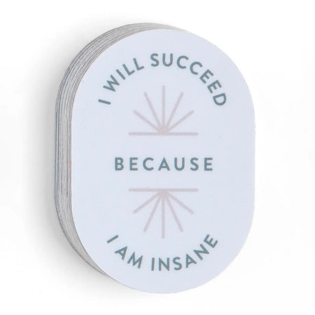 The I Will Succeed Because I Am Insane Decal Sticker brings bold motivation with a wink of humor. Made from durable, waterproof vinyl, this high-quality decal is perfect for laptops, water bottles, planners, notebooks, Kindles, phone cases, and more. The clean typography and graphic details make it a standout accessory for goal-getters, entrepreneurs, students, and creative minds. Easy to apply and built to last, it holds up through busy days and big ideas. A fun and relatable gift for anyone fueled by ambi