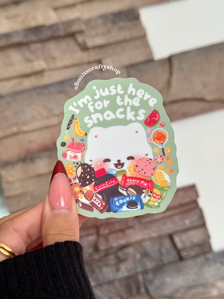 Bonita Crafty Shop - I'm Just Here For the Snacks Vinyl Sticker