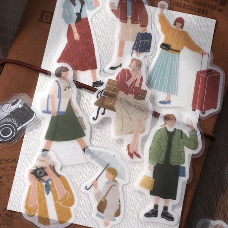Illustrated Girl Journey Flake Sticker