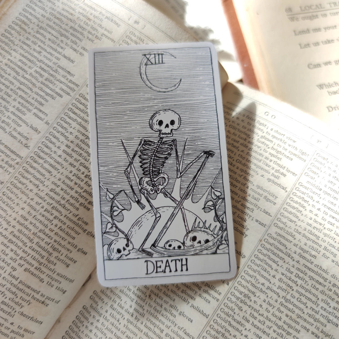 A spooky little tarot card, printed on a lovely vinyl sticker from original pen and ink artwork by Jon Turner.