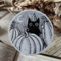 Simon's in the pumpkin patch again! A little magical black cat on a lovely die-cut vinyl sticker, from original pen and ink artwork by Jon Turner.