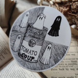 Five little pop-art ghosties and a soup can, inspired by Andy Warhol, from an original ink drawing by Jon Turner.