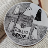 Five little pop-art ghosties and a soup can, inspired by Andy Warhol, from an original ink drawing by Jon Turner.