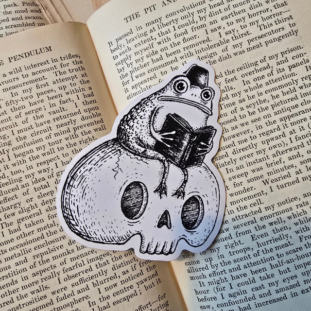 A very learned toady fellow, as featured in Jon Turner's book Fragments, on a lovely die cut vinyl sticker.