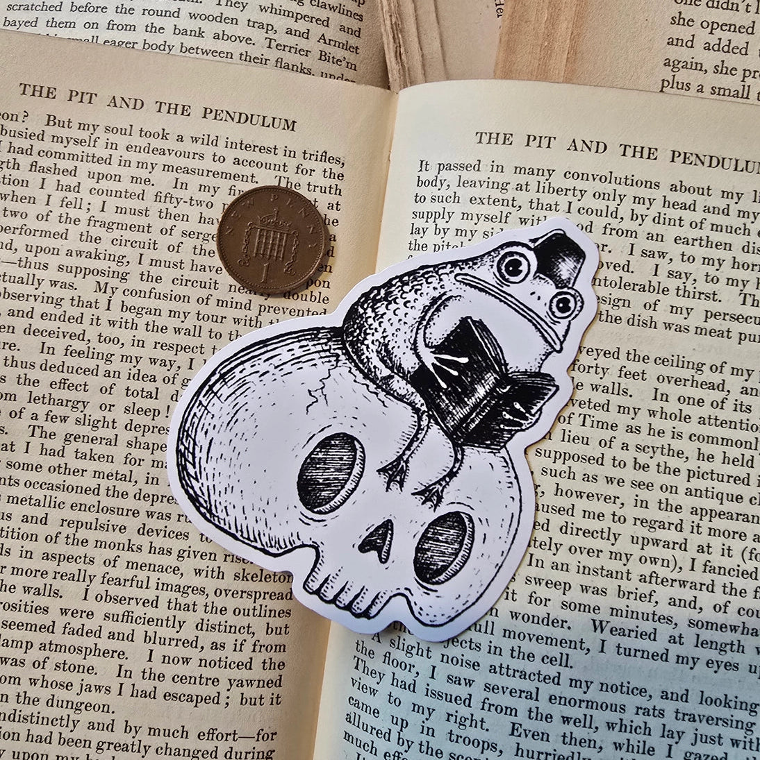 A very learned toady fellow, as featured in Jon Turner's book Fragments, on a lovely die cut vinyl sticker.