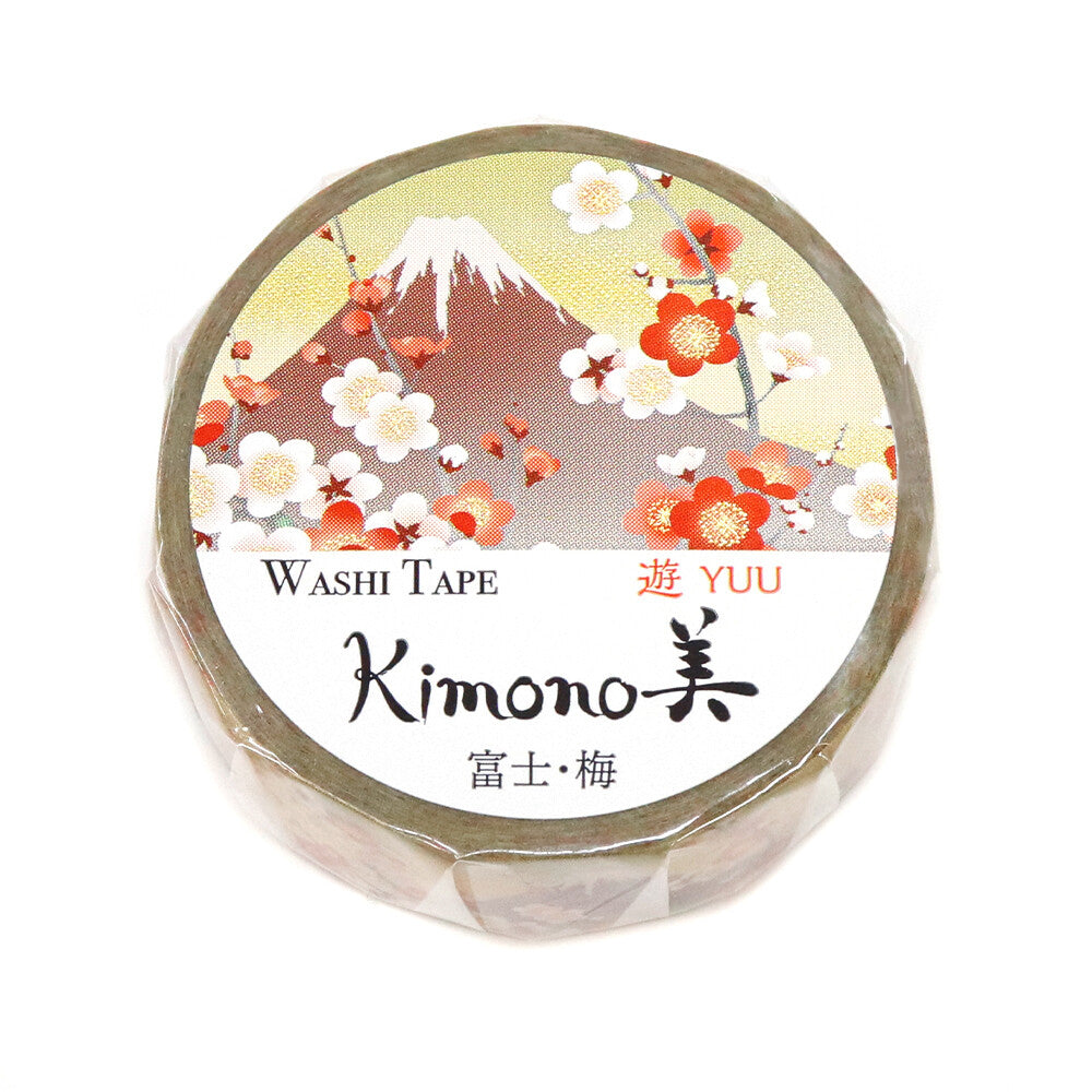 Washi tape with Mount Fuji and cherry blossom design on a white background