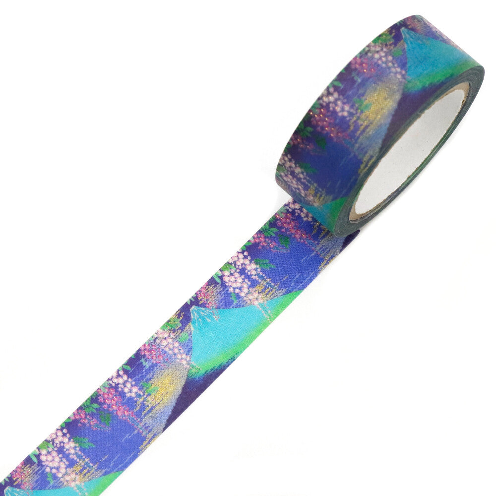 Soft strands of wisteria drape across the tape like gentle purple waterfalls, creating a serene, dreamlike scene reminiscent of traditional kimono textiles. The pattern blends nostalgic Japanese artistry with a fresh, modern charm, making it perfect for adding a refined touch to planners, journals, scrapbooks, and gift wrapping.
