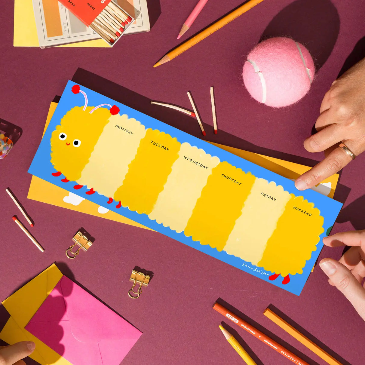 This big animal notepad is a cute weekly notepad perfect for brightening up the desk. The 52 undated sheets is ideal for jotting down tasks, meal ideas, phone messages, and more.

It comes with 52 undated sheets, enough to last you the year.

Professionally printed full color

Size: 11.75 x 4.25 inches

52 tear-off sheets with cardboard backing

Packaged in plastic sleeve and branded sticker

Printed locally in the US

Designed by Karen Schipper

Weight: 6.4 oz (181.44 g)

Dimensions: 4 x 11.5 x 0.3 in (10.