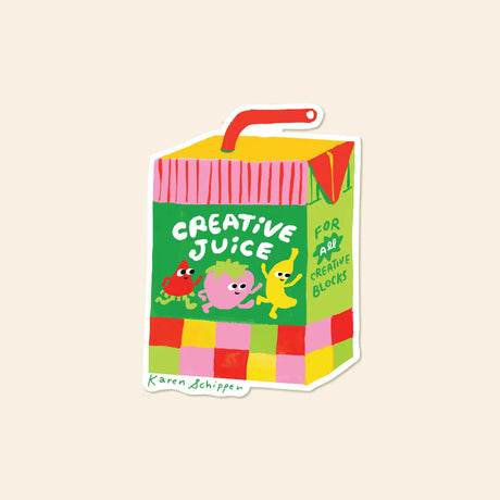 Every creative needs a little reminder to keep the ideas flowing. Creative Juice Vinyl Sticker features a colorful juice box with dancing fruit and the bold phrase “Creative Juice,” making it a playful inspirational sticker that instantly brightens any surface.

Made from matte-coated, waterproof vinyl, it’s durable enough for laptops, planners, water bottles, and more. It’s an easy impulse add-on for cat people, best friends, and shoppers looking for a small but meaningful gift.

Measures approximately 3 i