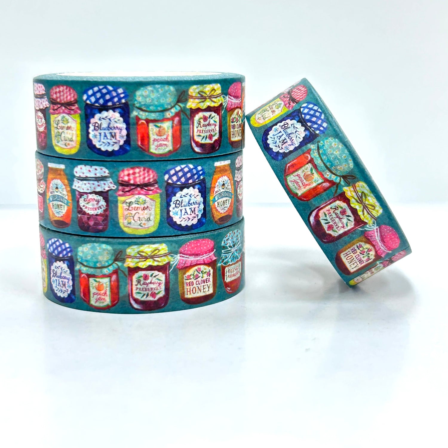 Katie Daisy Washi Tape - Jar of Jam

There are so many uses for washi tape! You can use it for scrapbooking, gift wrapping, and even home decor projects :) Add some extra charm to your letter-writing, use it to tack up photos... the possibilities are endless!

Include 1 roll of washi
Traditional washi tape, printed on rice paper
Each roll is 15mm wide, 10m long, and the pattern reprints every 350mm.
Semi-transparent&nbsp;