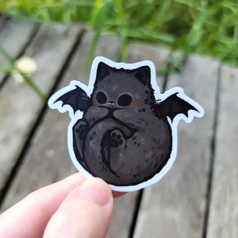 Katrina Wold Art - Tiny Cat Vinyl Sticker - Halloween Bat