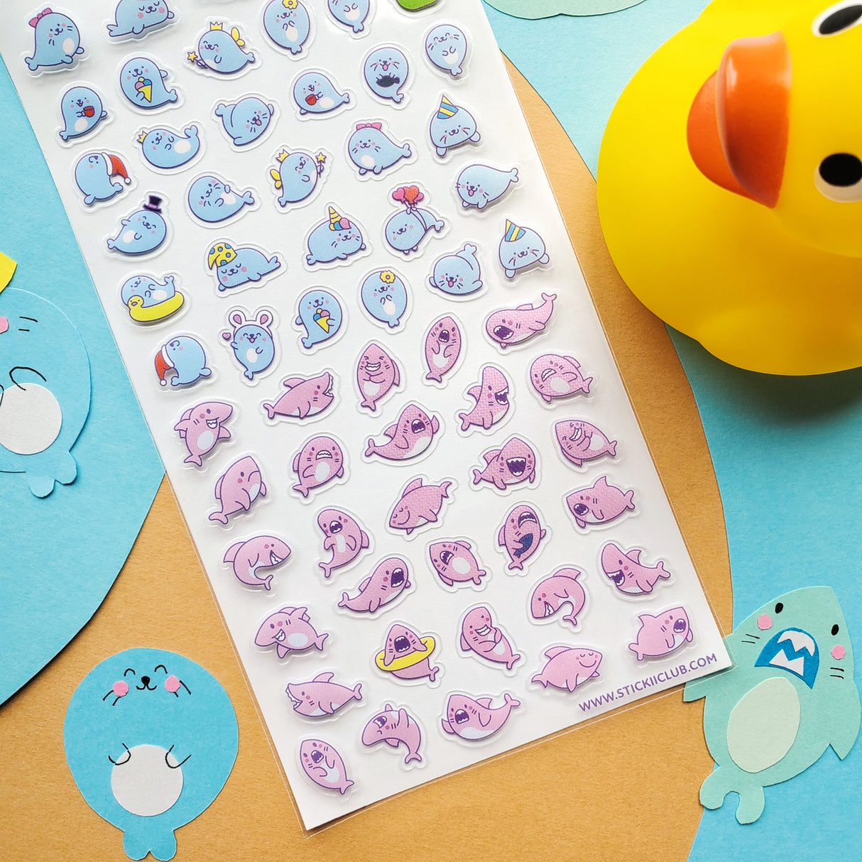 Giggle at our pink shark squad showing off their playful personalities - from shy smiles to dramatic expressions that are sure to make a splash in your day!