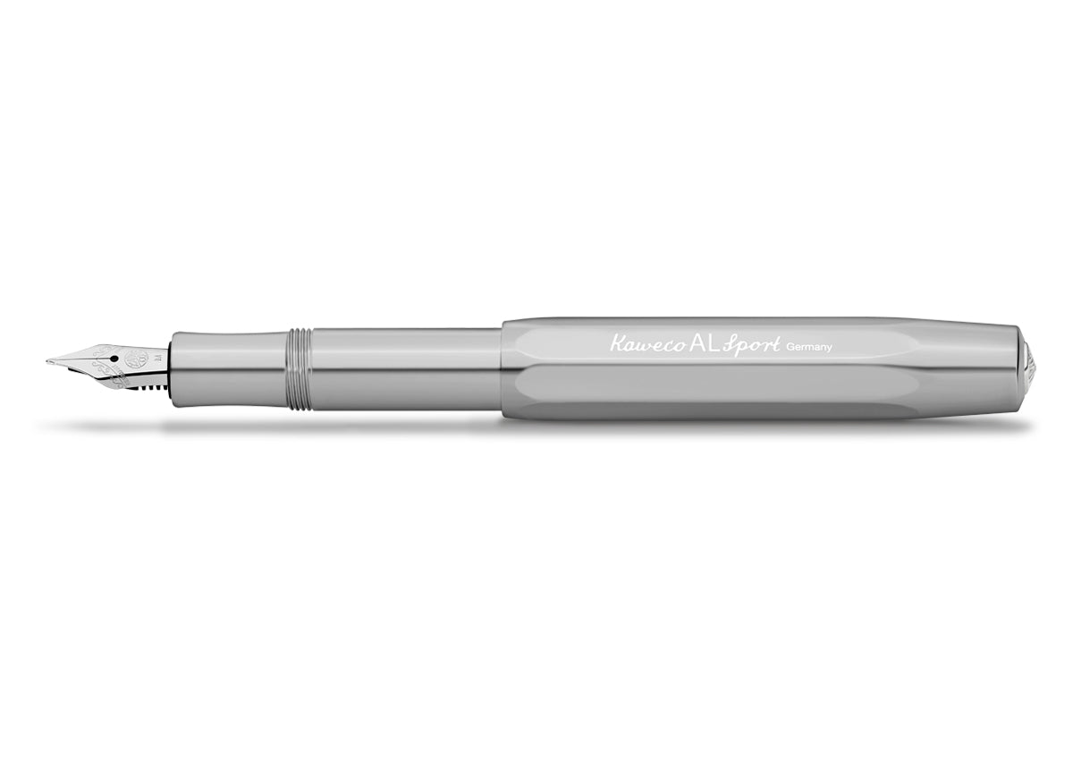 Thanks to the untreated aluminium, the AL Sport fountain pen Raw quickly develops an individual patina. The metallic body is made of high-quality aluminium and grants an unique haptic experience. Its fine surface imparts elegance.

This pocket-sized fountain pen only measures 10.5 cm when closed and is, therefore, a perfect everyday pen. When the cap is attached, the pen grows to a standard size of 13 cm. Thanks to its light weight and small size, it’s a great pen for on the go.

You can individualize your 