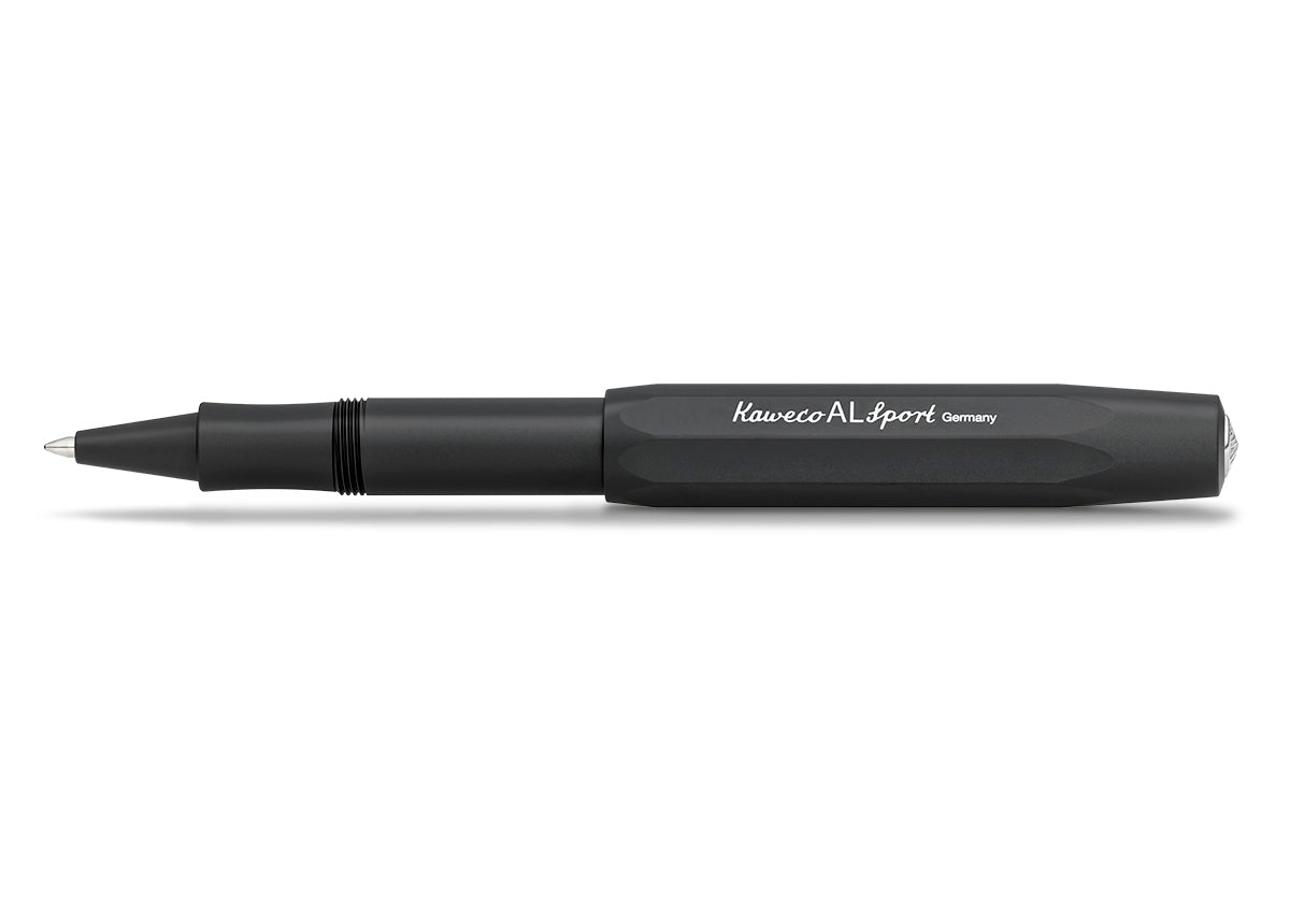 All black everything – our roller ball in black performs brilliantly in any situation. The elegant, black pen with a matt surface can be combined with various notebooks, papers and other accessories.

The metallic body is made of high-quality aluminium and grants an unique haptic experience. Its fine surface imparts elegance.

The Kaweco Sport was created in 1911. The pocket-sized roller ball pen only measures 10.5 cm when closed, and grows to a standard size of 13 cm, when the cap is attached.&nbsp;

The i