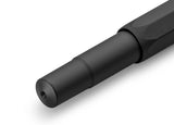 All black everything – our roller ball in black performs brilliantly in any situation. The elegant, black pen with a matt surface can be combined with various notebooks, papers and other accessories.

The metallic body is made of high-quality aluminium and grants an unique haptic experience. Its fine surface imparts elegance.

The Kaweco Sport was created in 1911. The pocket-sized roller ball pen only measures 10.5 cm when closed, and grows to a standard size of 13 cm, when the cap is attached.&nbsp;

The i
