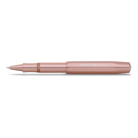 Kaweco AL SPORT Roller Ball - Rose Gold

Contemporary design made of high-quality aluminium for an incomparable writing feel.
It is impossible to imagine the current fashion or even lifestyle products without it: we’re talking about the colour rosé gold. The AL Sport roller ball in this slightly pink nuance with its silky surface appears delicate and discreet.

The metallic body is made of high-quality aluminium and grants an unique haptic experience. Its fine surface imparts elegance.
