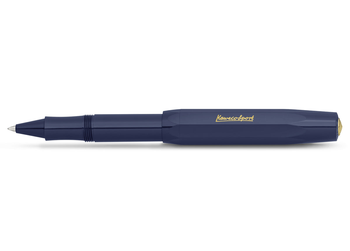 Kaweco CLASSIC SPORT Gel Roller Navy

The rollerball in the color navy captivates with a deep, saturated blue. The color name was coined by the dark blue uniforms of the British Royal Navy officers of the 17th century. It makes us dream of the vastness of the sea and promotes our inspiration.